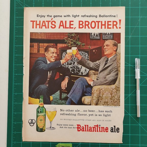 60s Ballantine Ale Brother Beverage Beer Bar Vintage Ad - Picture 1 of 1